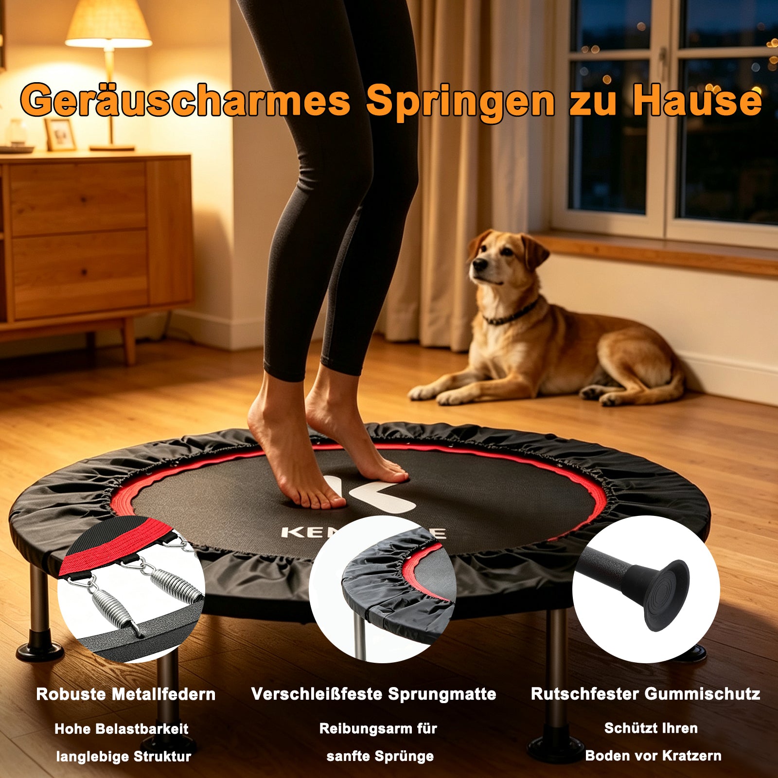 Foldable Mini Trampoline with Adjustable Handrail, 101.6 cm Fitness Trampoline